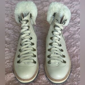 Kate Spade “Maira” Faux Fur Ankle Boots, Size 6, Beige Leather